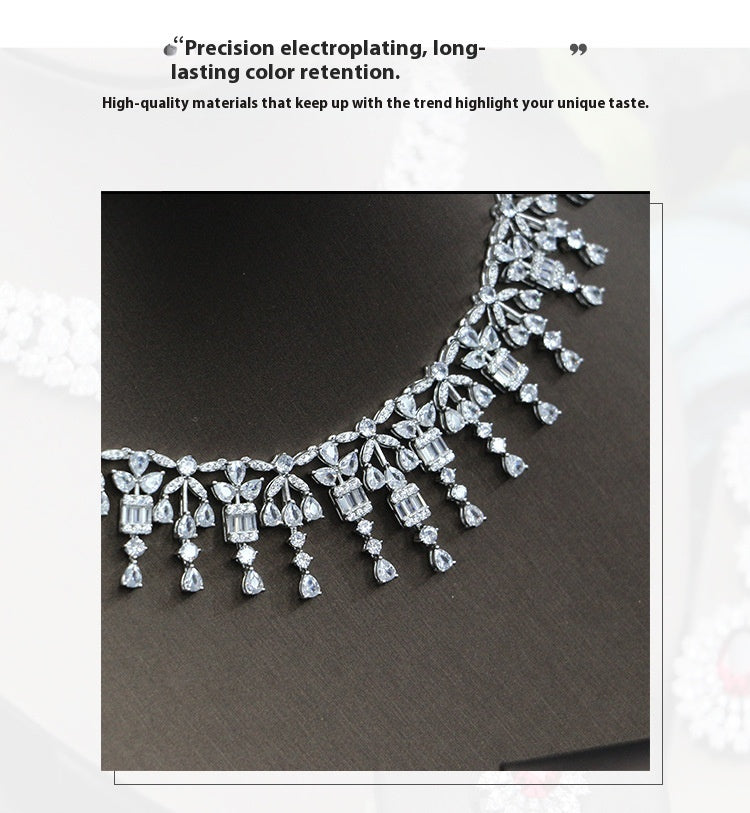 Bridal Zircon 3A Necklace Earrings Four-Piece Set