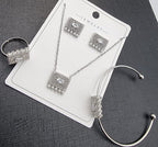 Silver Rectangle Crystal & Pearl Jewelry Set