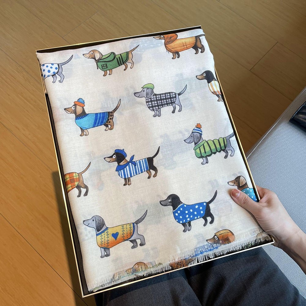 Women's Artistic Travel Shawl Dog Pattern Warm Long Scarf